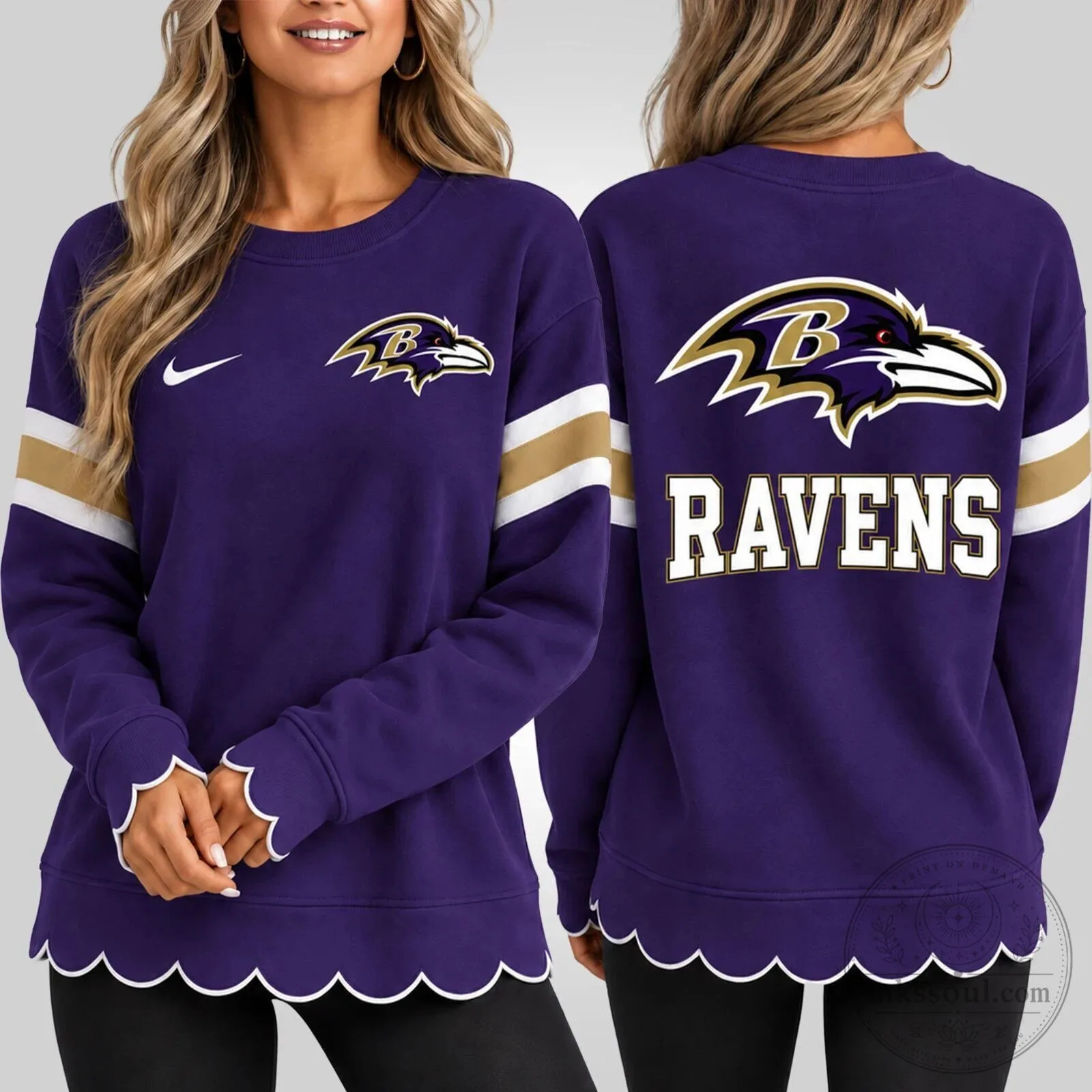 Baltimore Ravens Women's Premium Scalloped Hem Graphic Crewneck Sweatshirt