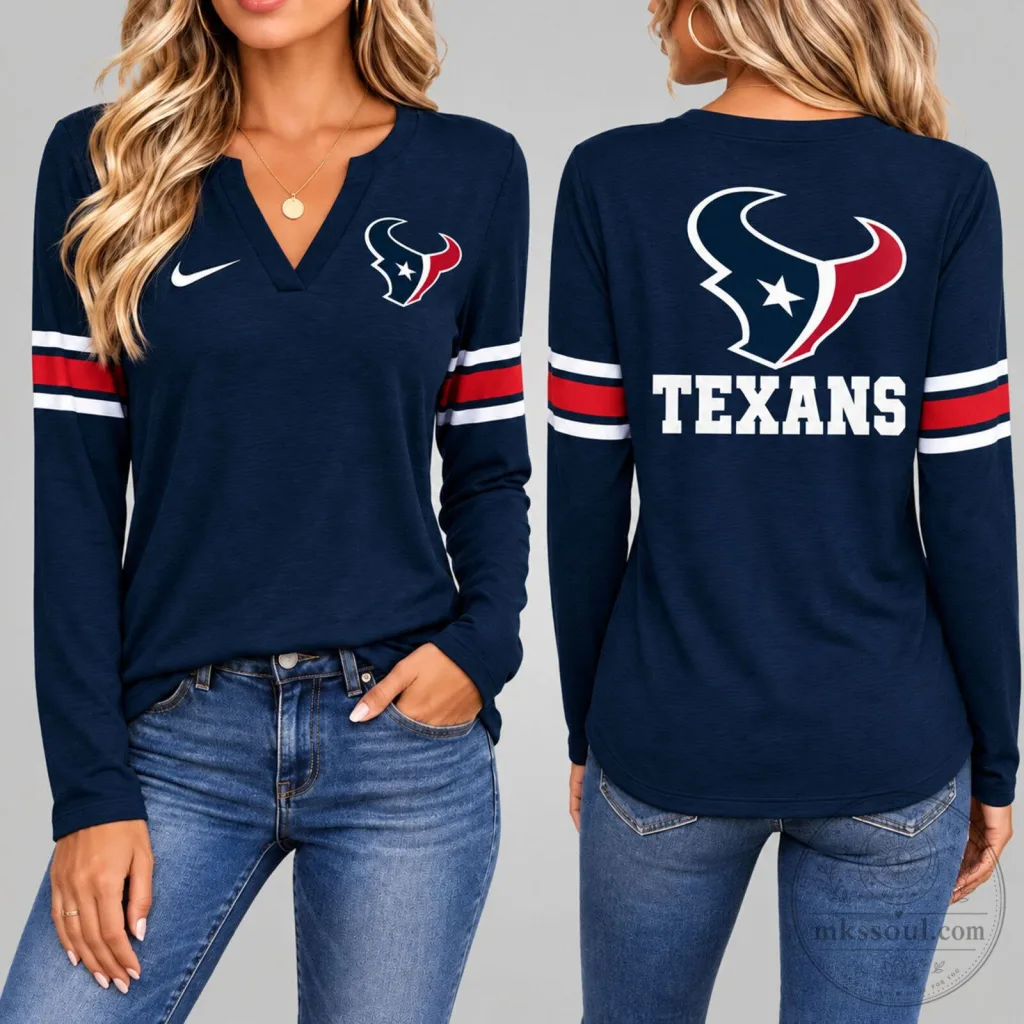 Houston Texans Women's Fanwear V-Neck Long Sleeve Shirt Houston Texans Women's Fanwear V-Neck Long Sleeve Shirt