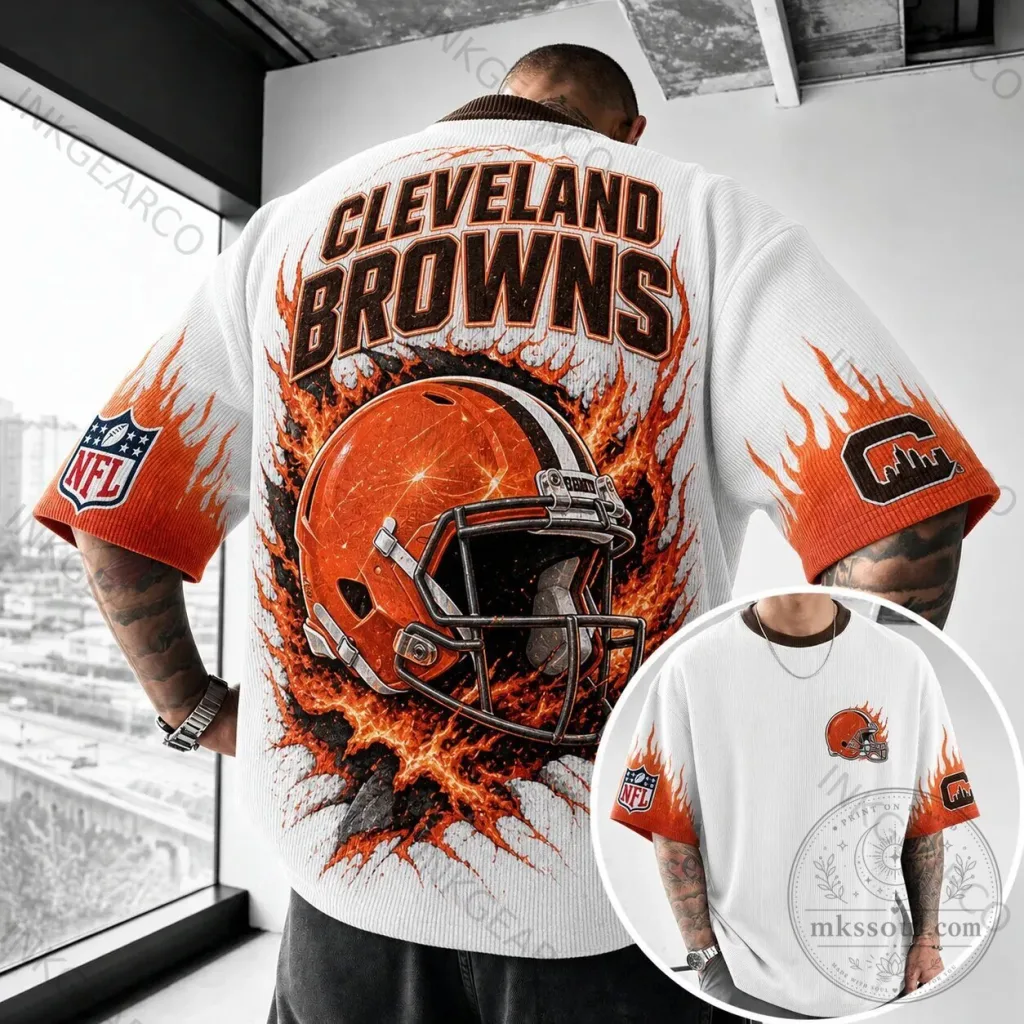Cleveland Browns NFL Football Helmet Flames Short Sleeve T-Shirt Cleveland Browns NFL Football Helmet Flames Short Sleeve T-Shirt