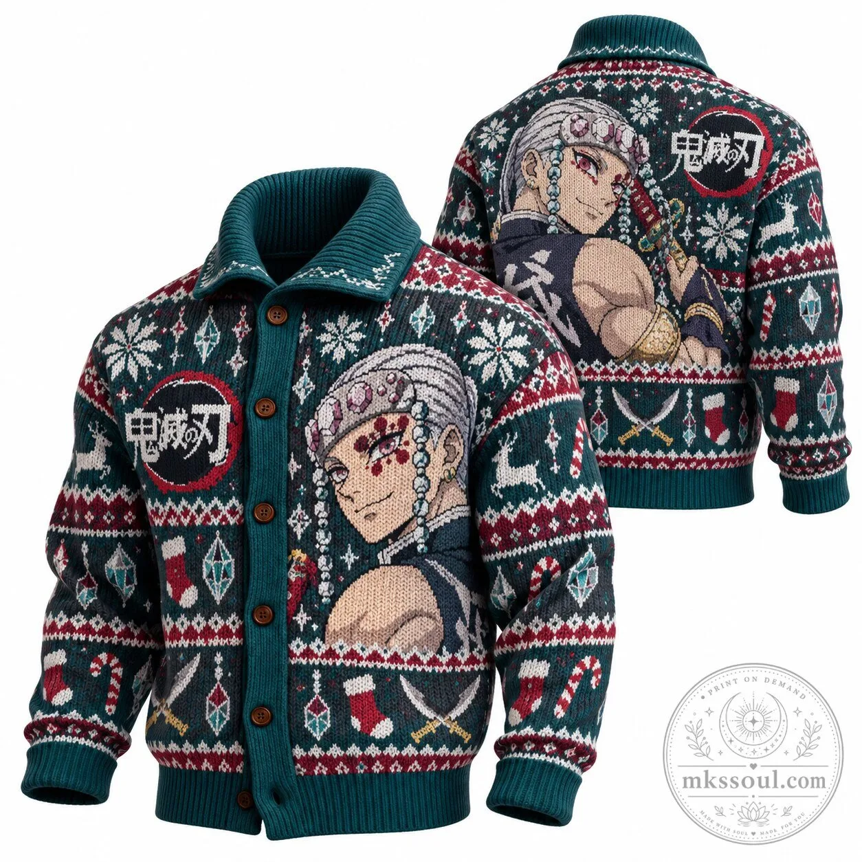 Demon Slayer Uzui Tengen Anime Ugly Christmas Sweater Cardigan