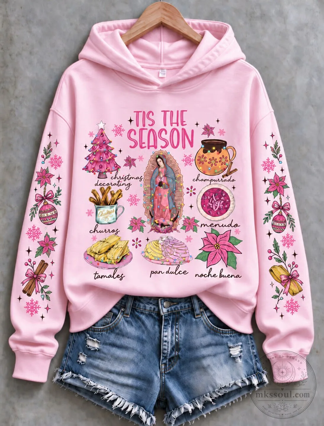 Tis The Season Christmas Decorating Pink Hoodie