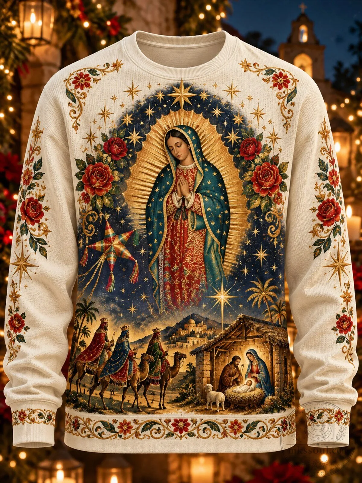 Our Lady of Guadalupe Virgin Mary Christmas Nativity Scene Sweatshirt