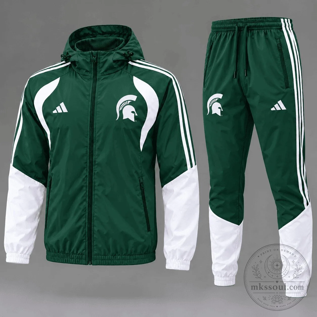 Michigan State Spartans NCAA Game Day Varsity Stripe Green Tracksuit Hoodie