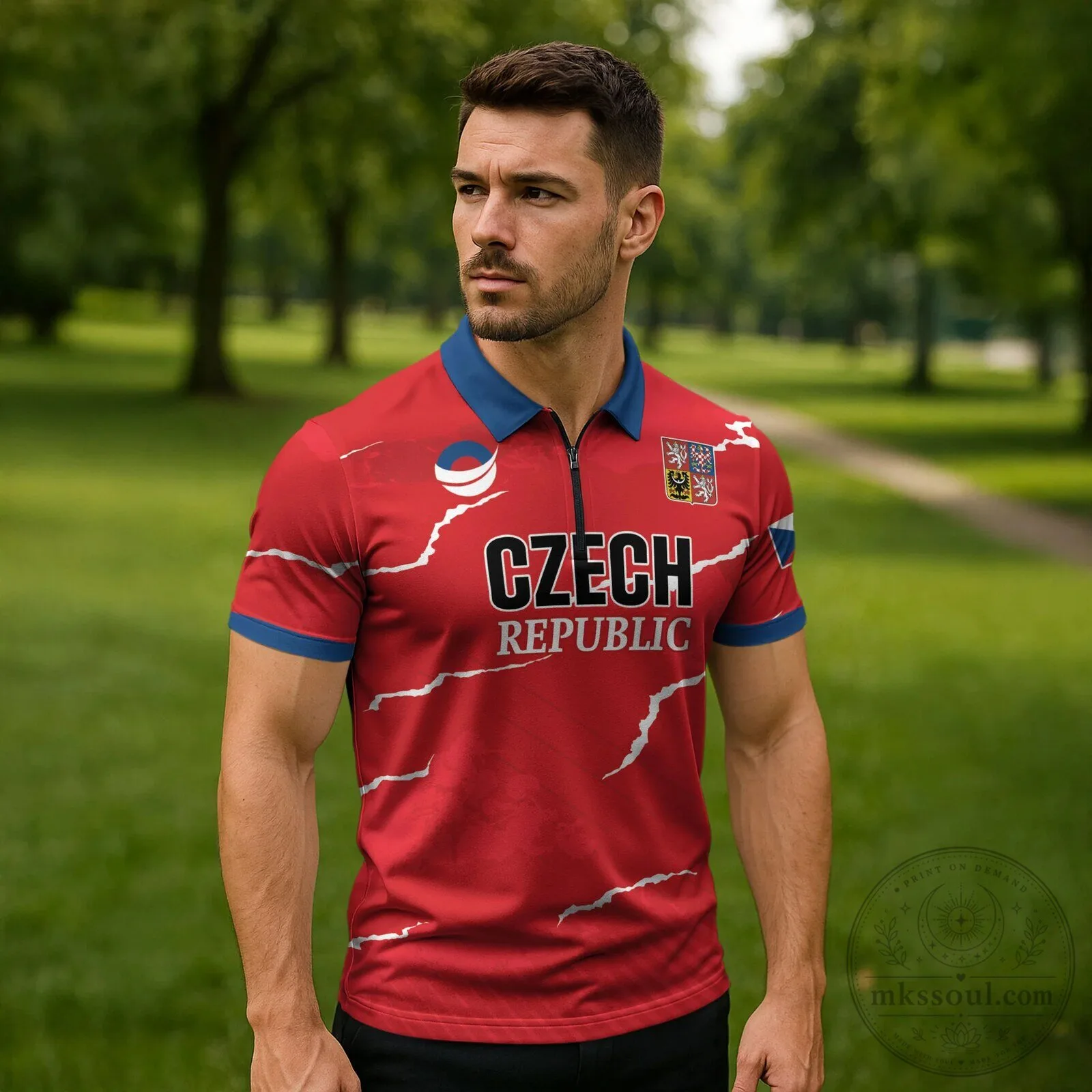 Czech Republic National Team Handball Fan Zipper Polo Shirt 6 Czech Republic National Team Handball Fan Zipper Polo Shirt