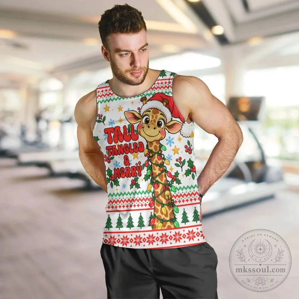 Christmas Giraffe Tall Tangled and Merry Holiday Tank Top
