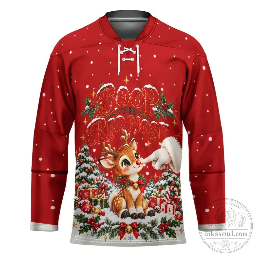 Boop The Red Nose Reindeer Christmas Holiday Hockey Jersey