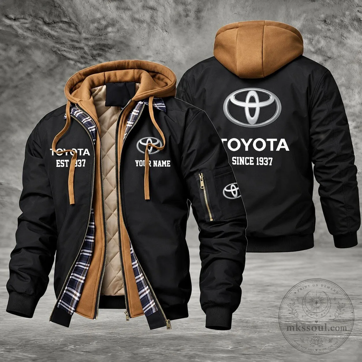 Toyota Custom Name Est 1937 Bomber Jacket with Hood