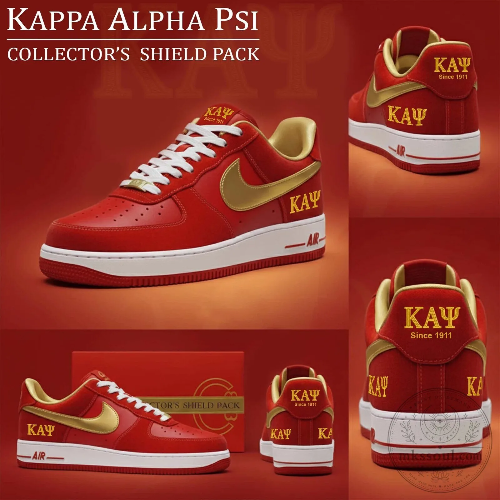 Kappa Alpha Psi Fraternity Red and Gold Custom Air Force One Shoes
