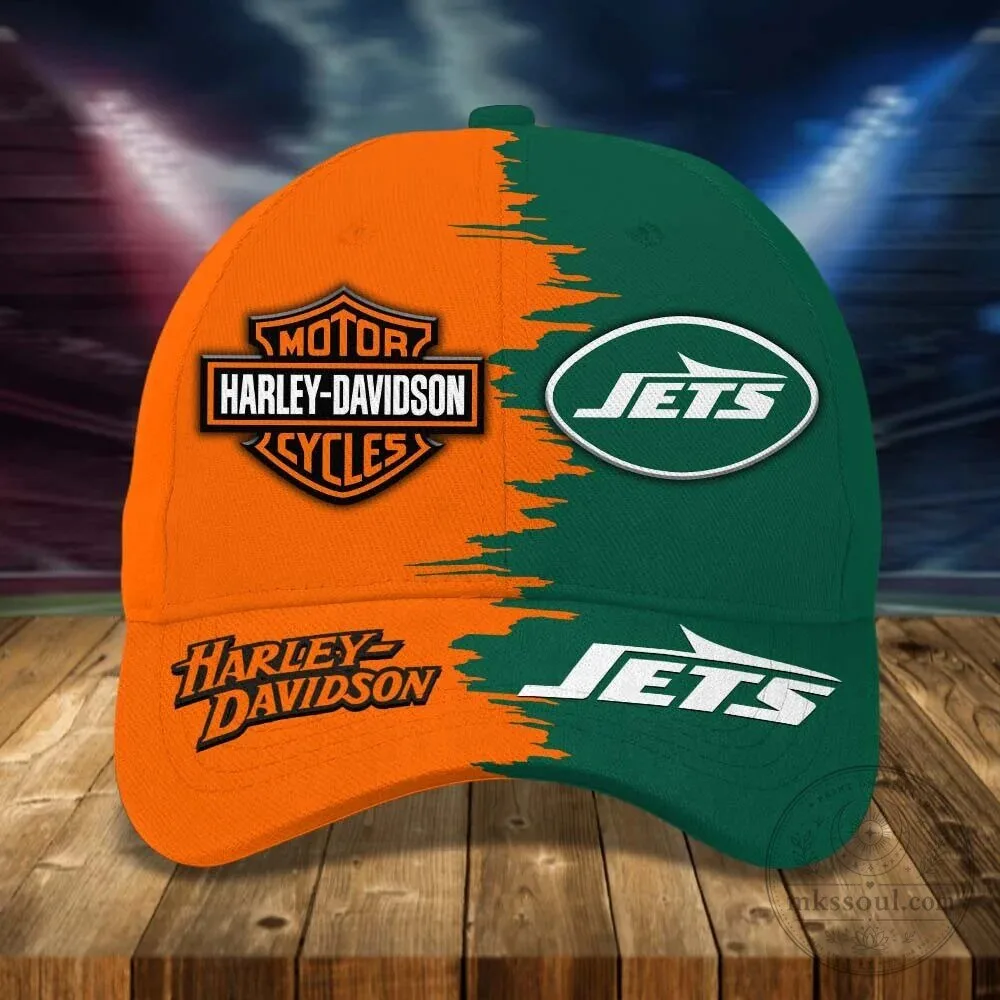 New York Jets Harley Davidson Motorcycle Logo Split Design Baseball Cap Hat