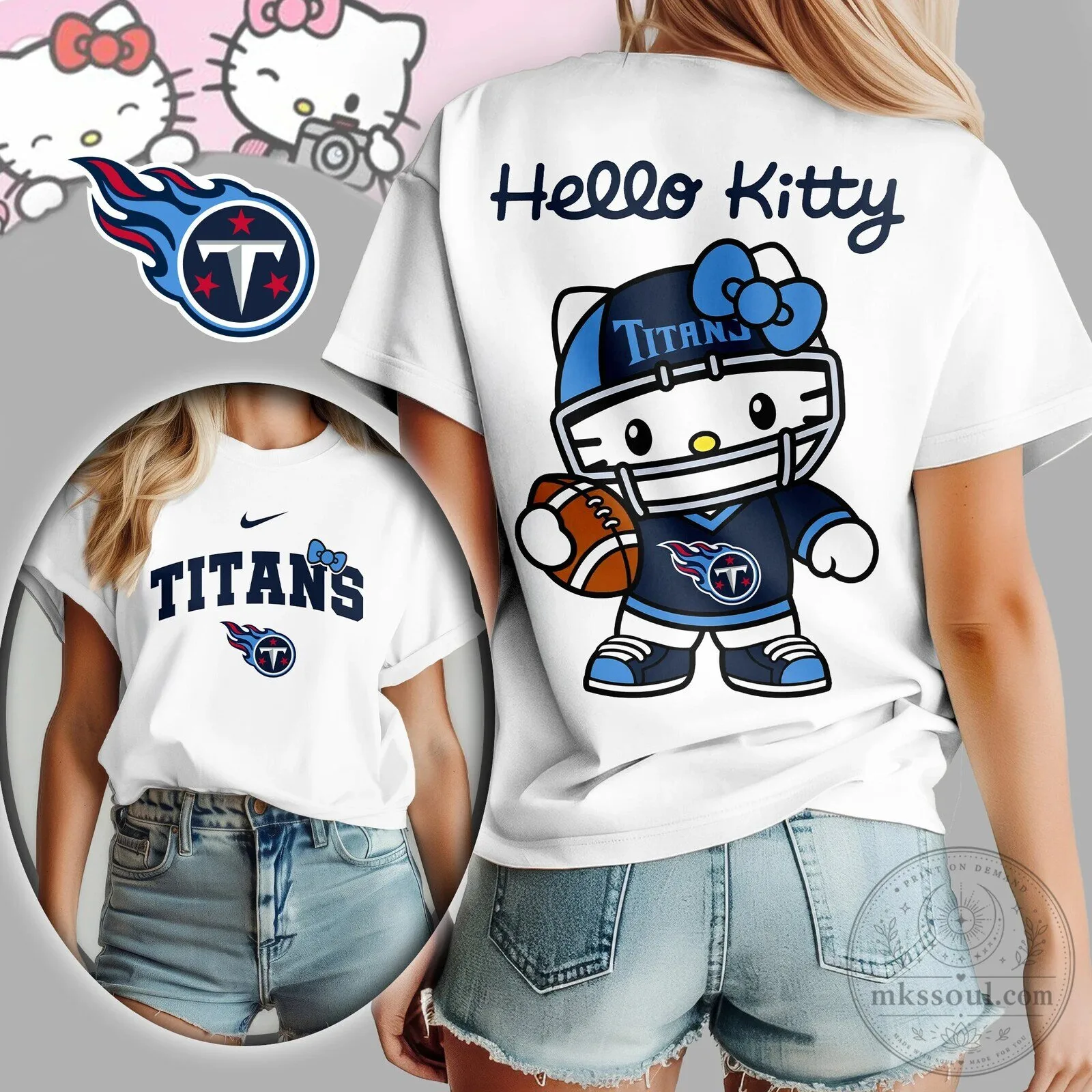 Hello Kitty Tennessee Titans Football Team Women's T-Shirt