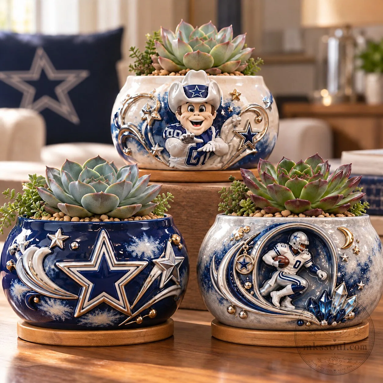 Dallas Cowboys Football Team Mascot Succulent Planter Pot Set