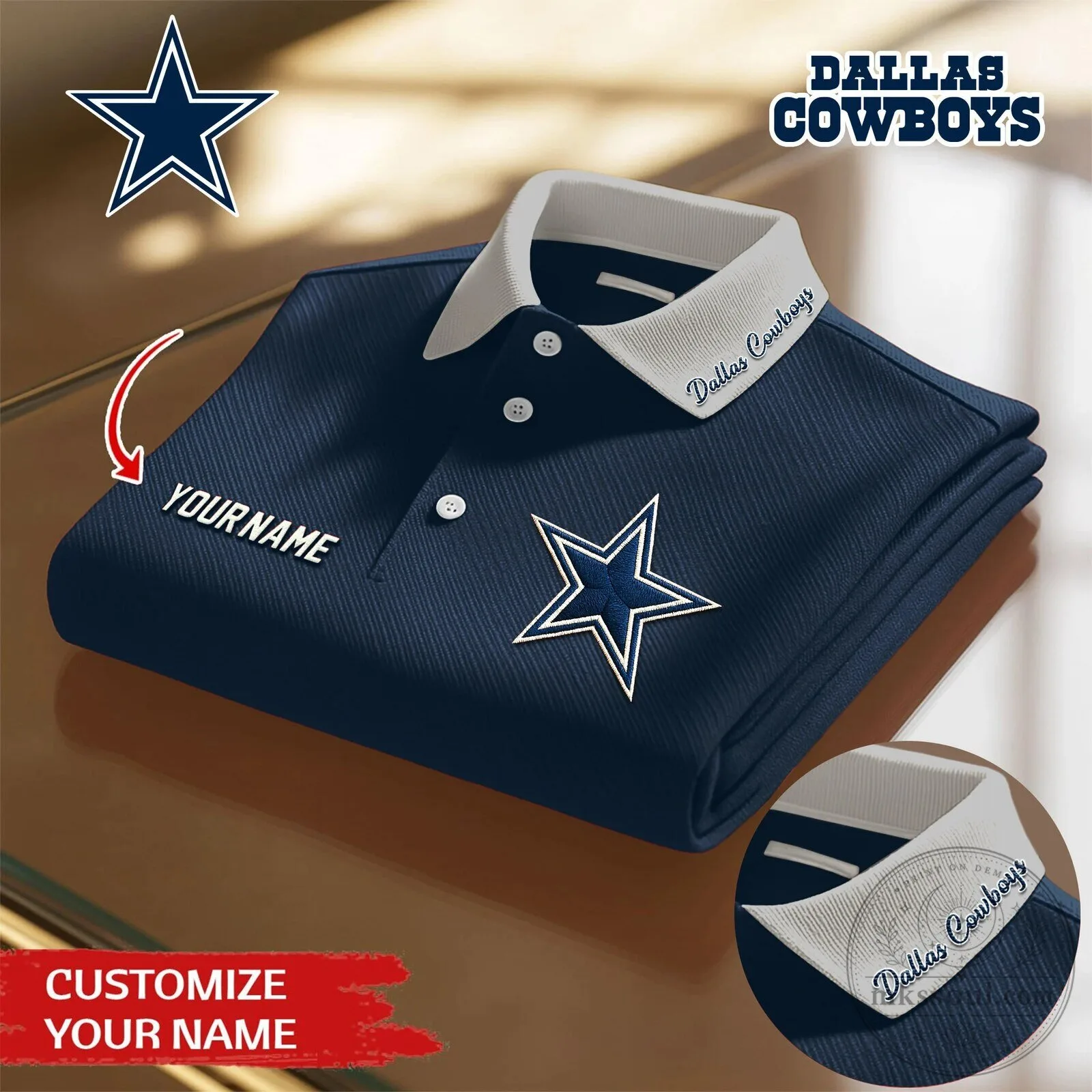 Dallas Cowboys Polo Shirt Custom Name NFL Football Team Fan Apparel