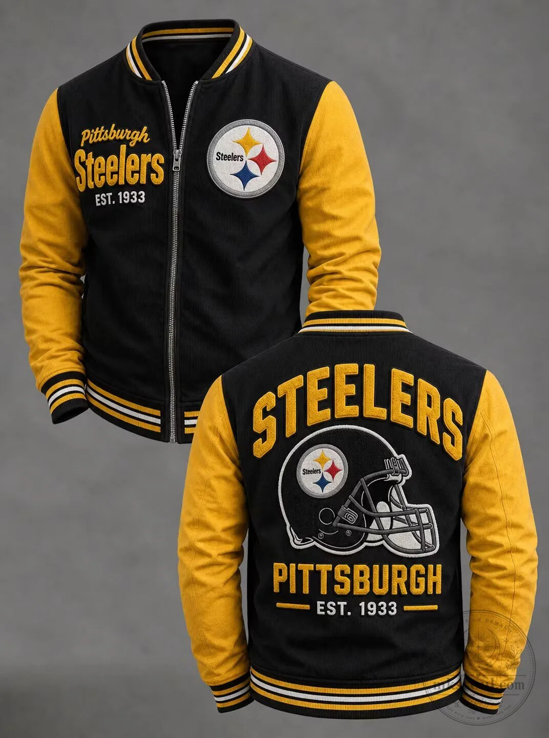 Pittsburgh Steelers Football Team Black and Gold Varsity Jacket
