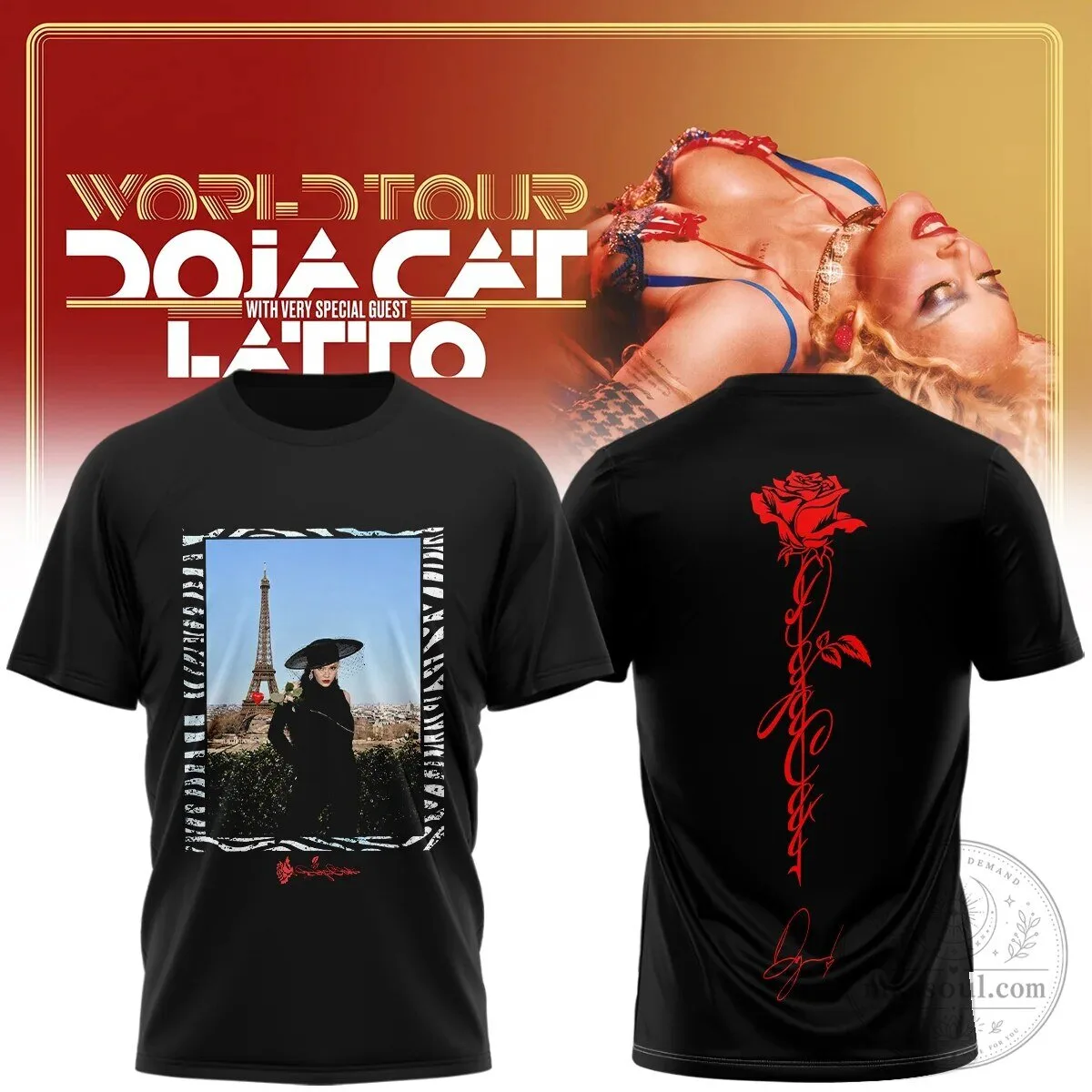 Doja Cat World Tour 2024 with Latto Concert Black Graphic T-Shirt
