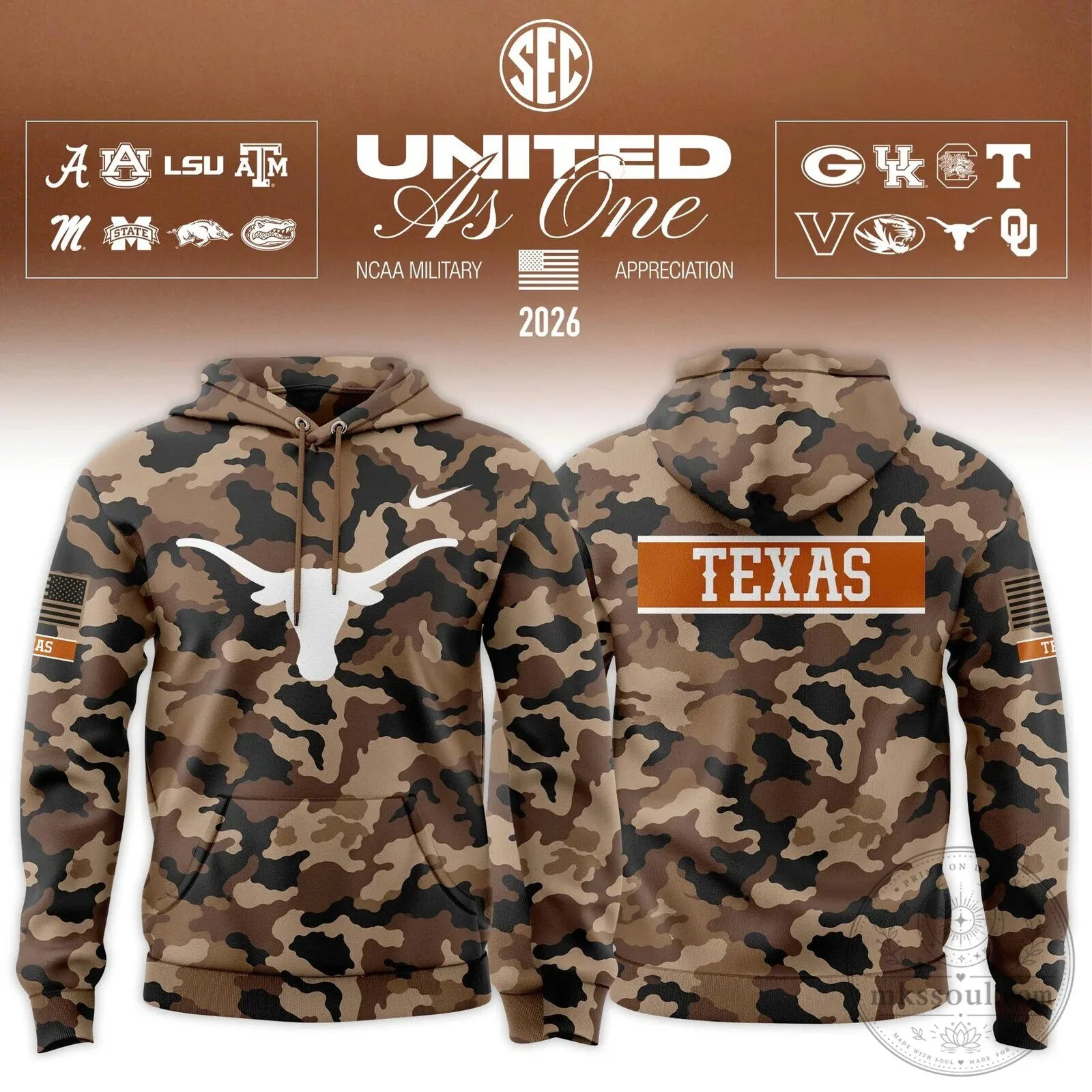 Texas Longhorns NCAA Military Appreciation Camouflage Hoodie