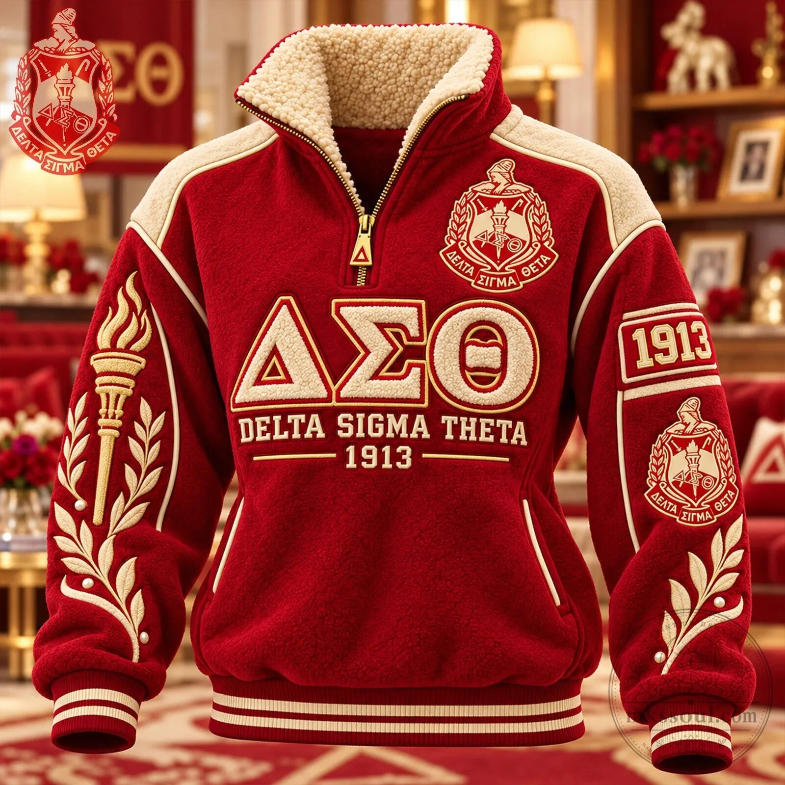 Delta Sigma Theta Sorority Sherpa Collar Pullover Sweatshirt