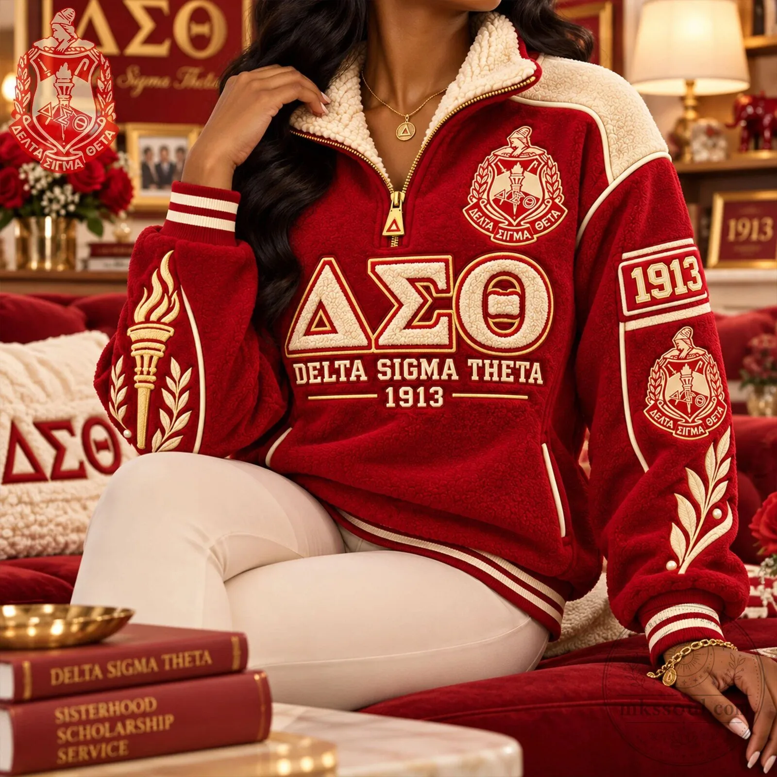 Delta Sigma Theta Sorority Sherpa Collar Pullover Sweatshirt 5 Delta Sigma Theta Sorority Sherpa Collar Pullover Sweatshirt