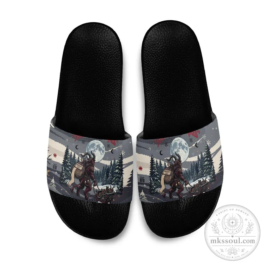 Krampus Christmas Holiday Winter Scene Slide Sandals