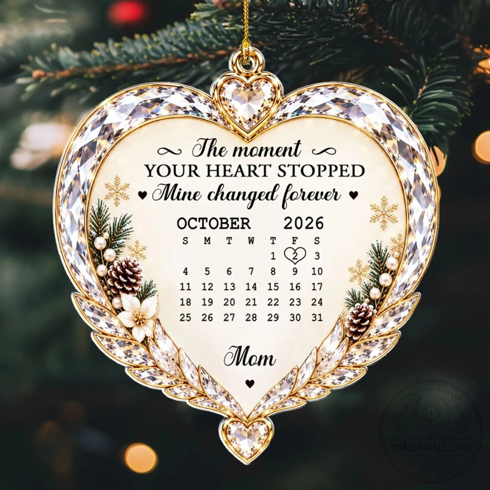 Personalized Memorial Heart Ornament for Mom, Loss of Mother Remembrance Gift