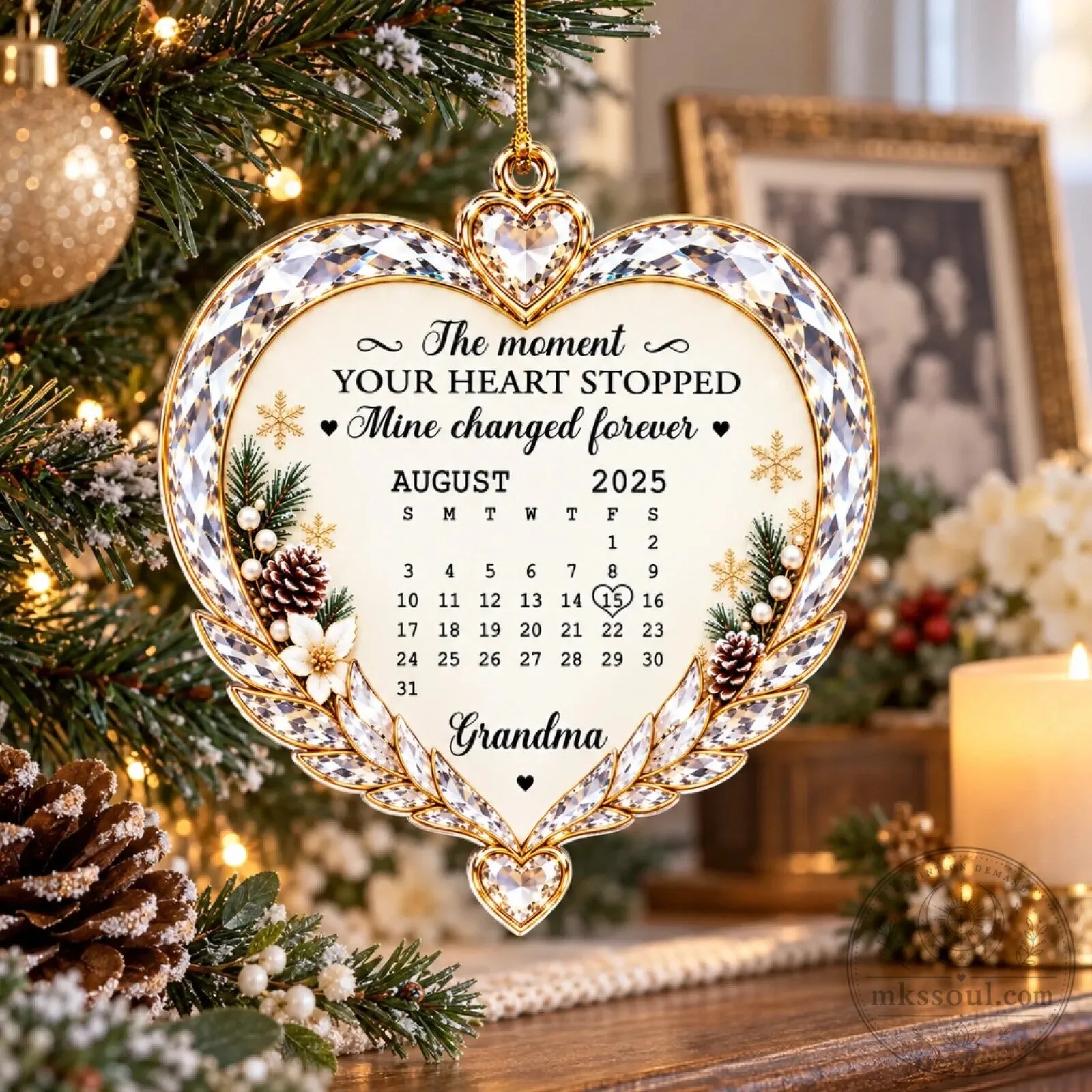 Personalized Memorial Heart Ornament for Mom, Loss of Mother Remembrance Gift 8 Personalized Memorial Heart Ornament for Mom, Loss of Mother Remembrance Gift