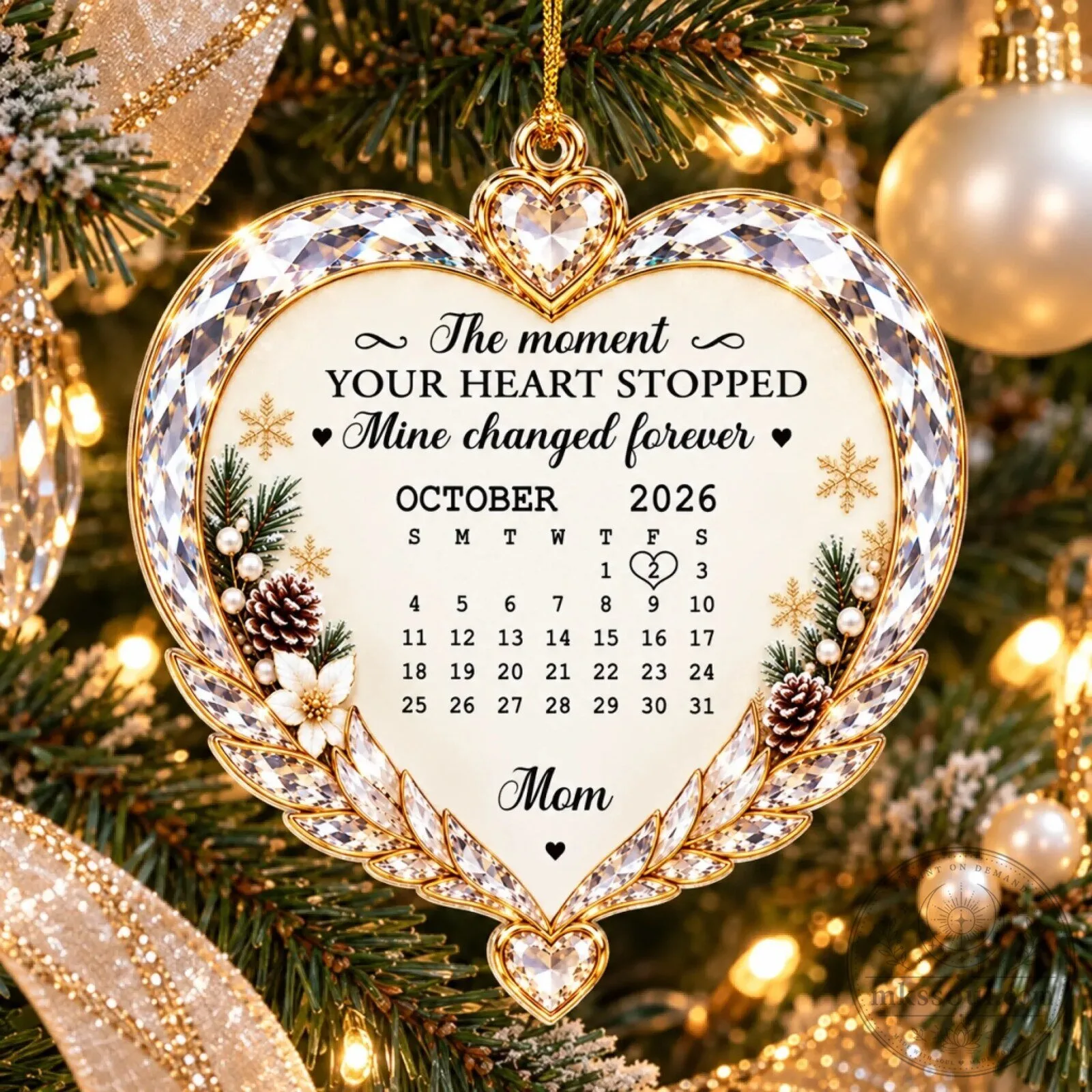 Personalized Memorial Heart Ornament for Mom, Loss of Mother Remembrance Gift 9 Personalized Memorial Heart Ornament for Mom, Loss of Mother Remembrance Gift