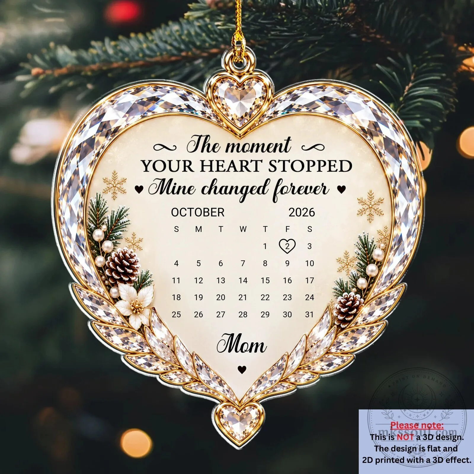 Personalized Memorial Heart Ornament for Mom, Loss of Mother Remembrance Gift 11 Personalized Memorial Heart Ornament for Mom, Loss of Mother Remembrance Gift