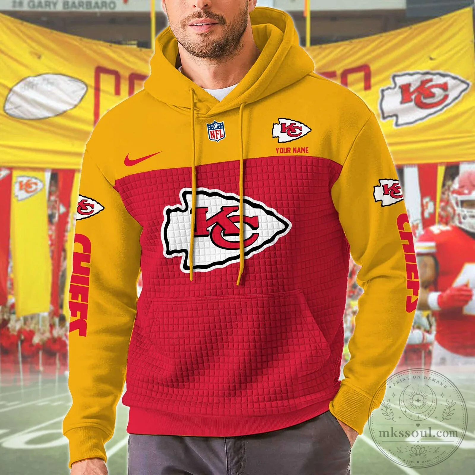 Kansas City Chiefs Personalized Red And Gold Color Block Hoodie