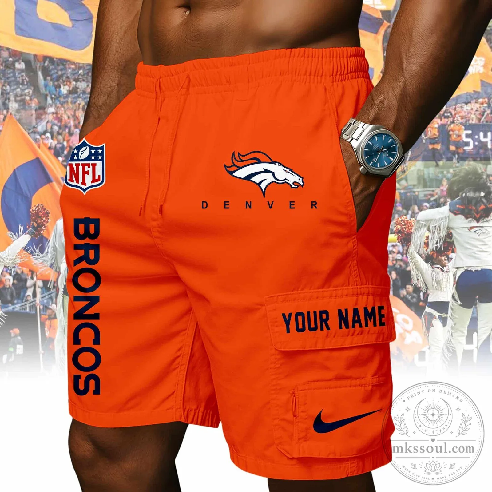 Denver Broncos NFL Football Personalized Orange Cargo Shorts