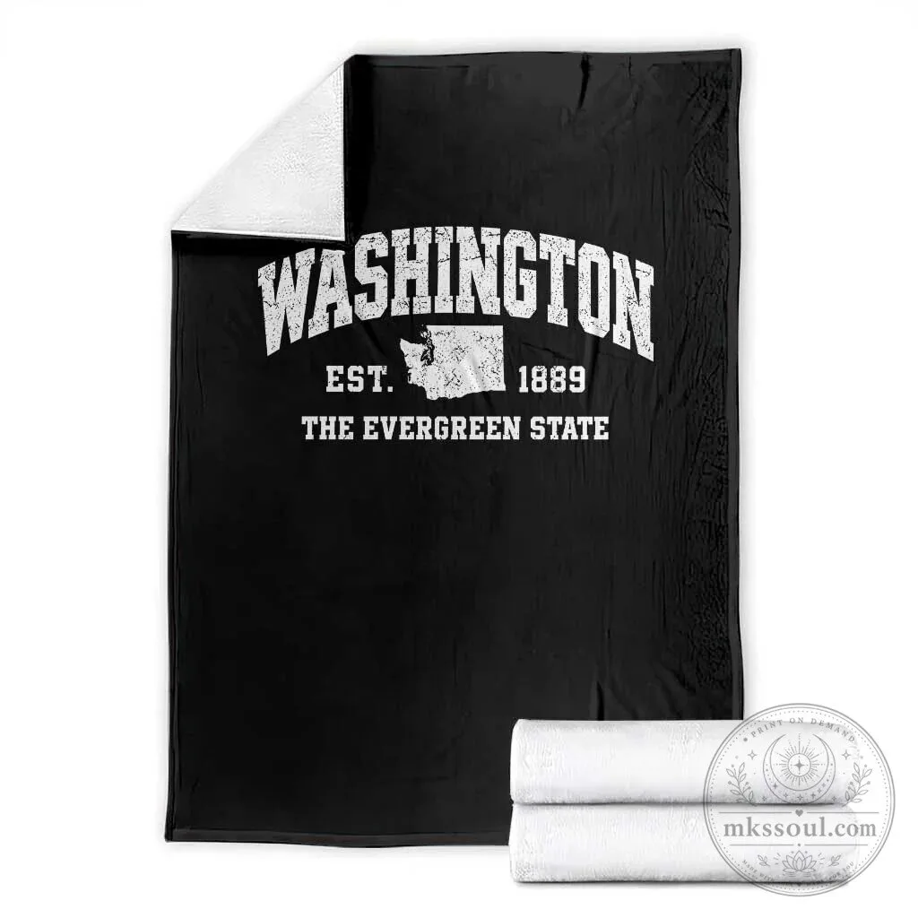 Washington The Evergreen State Vintage Est. 1889 Black and White Throw Blanket