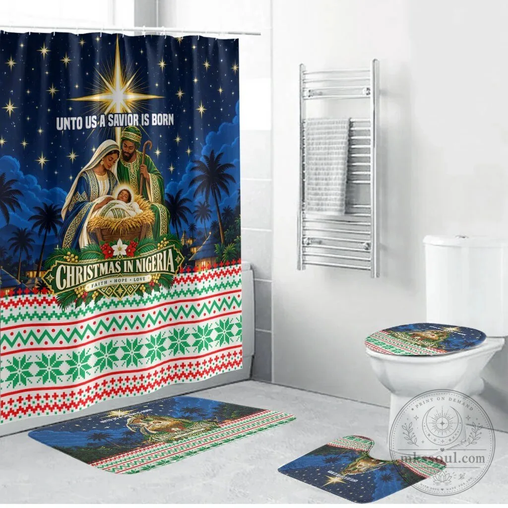 Nigerian Christmas Nativity Scene Unto Us A Savior Is Born Bathroom Set