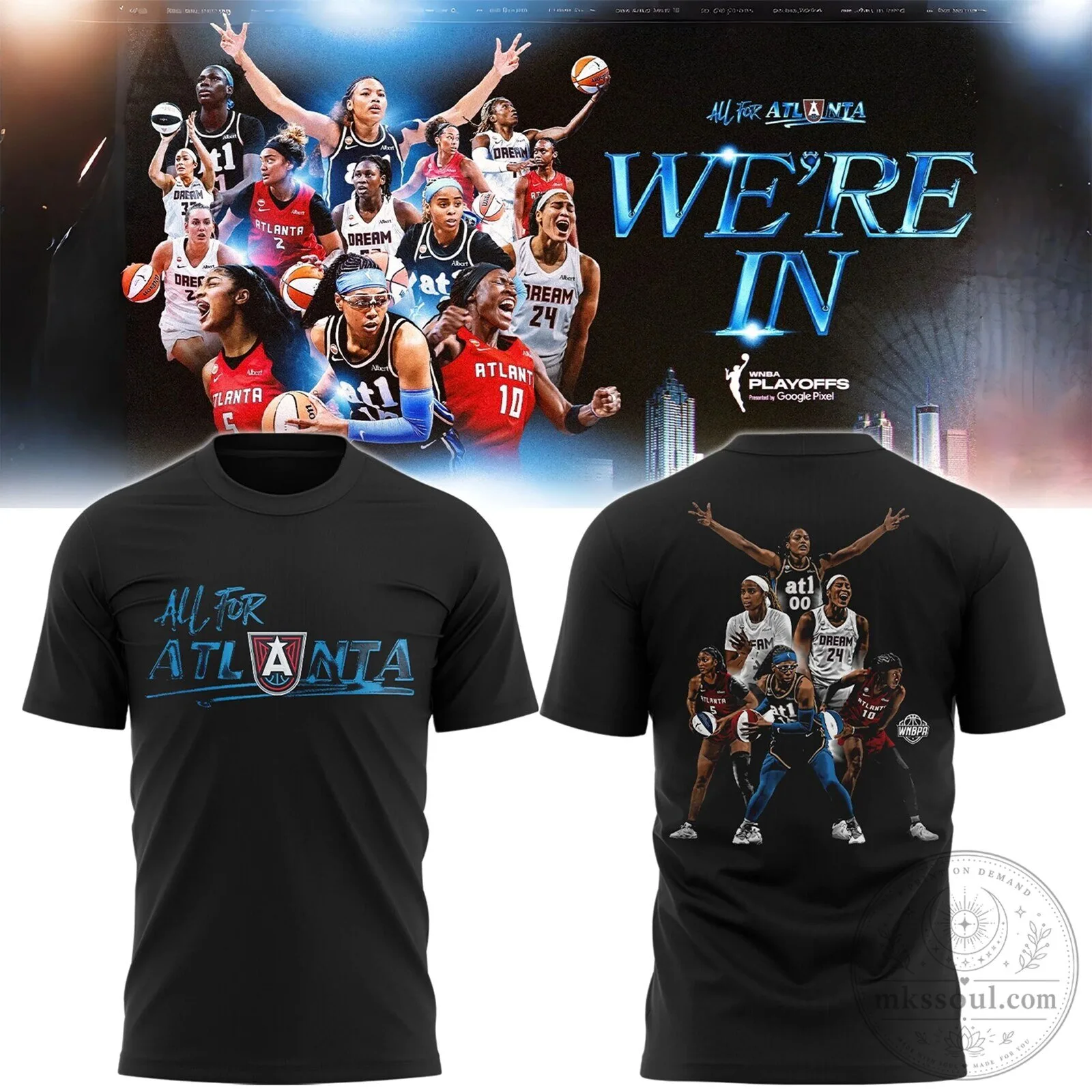 Atlanta Dream Basketball Team Playoffs 2024 All For Atlanta Black T-Shirt