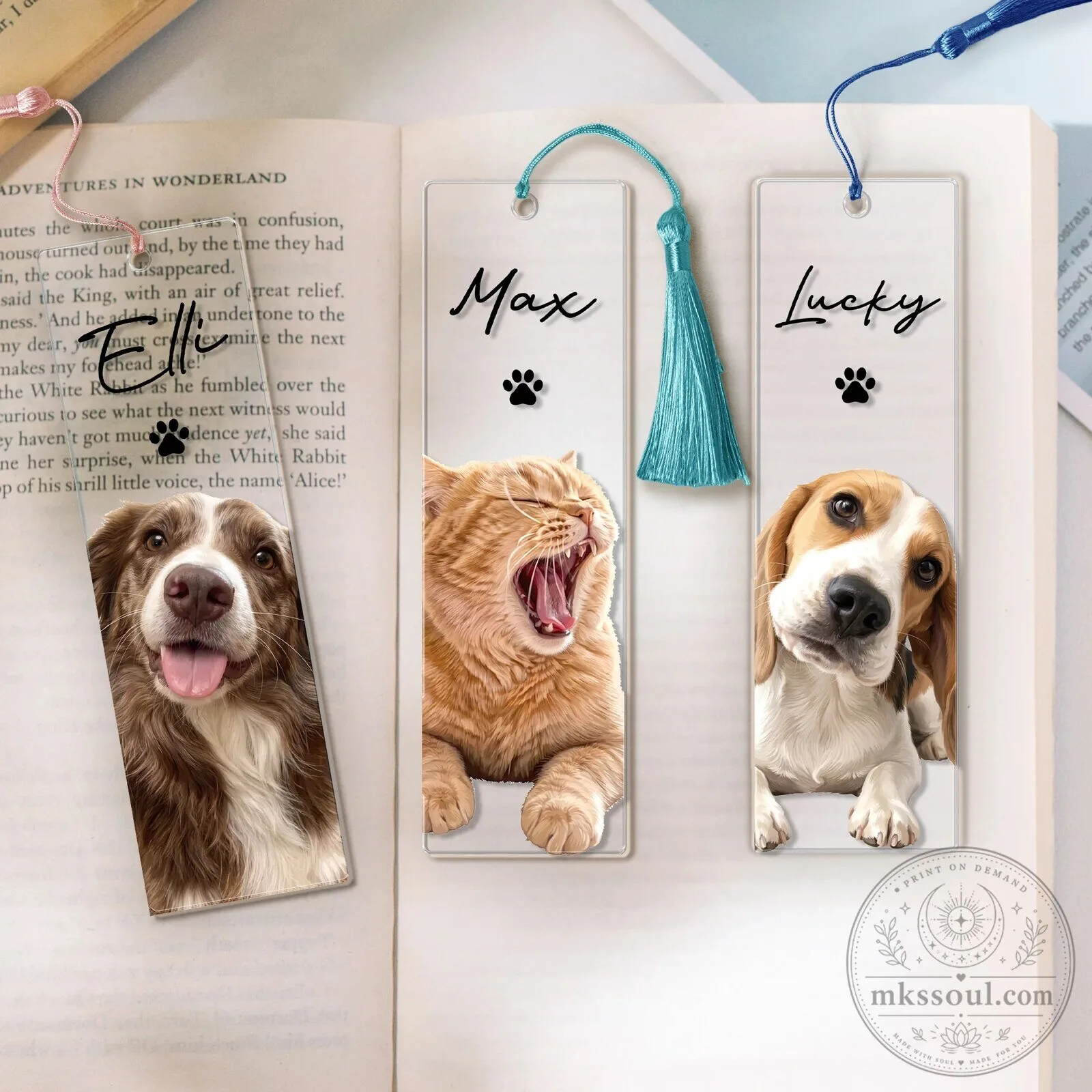 Personalized Pet Photo Bookmark Custom Dog Cat Portrait Book Lover Gift