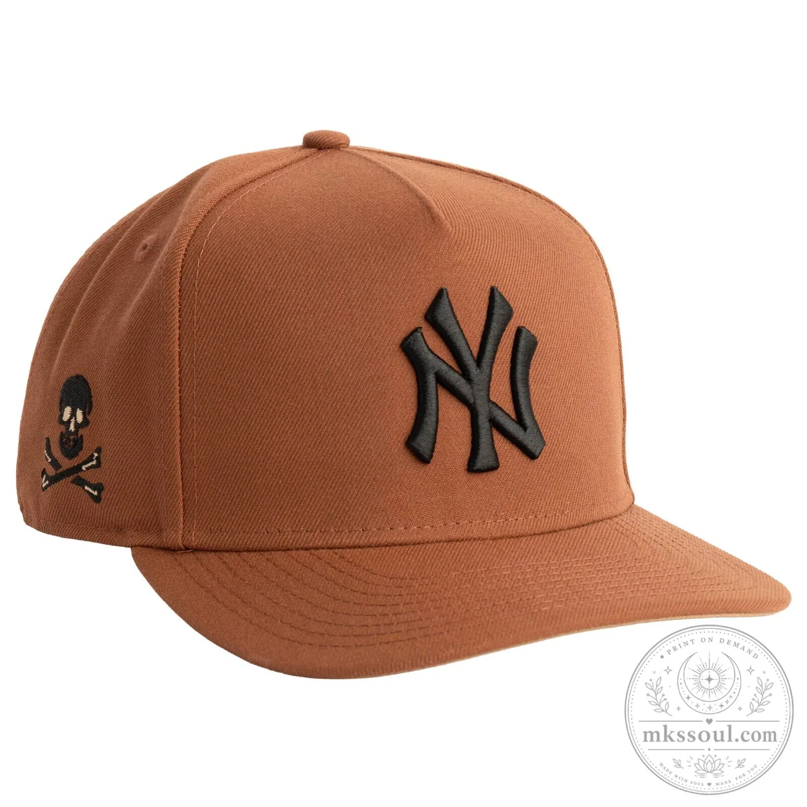 New York Yankees Skull and Crossbones Brown Snapback Cap Hat