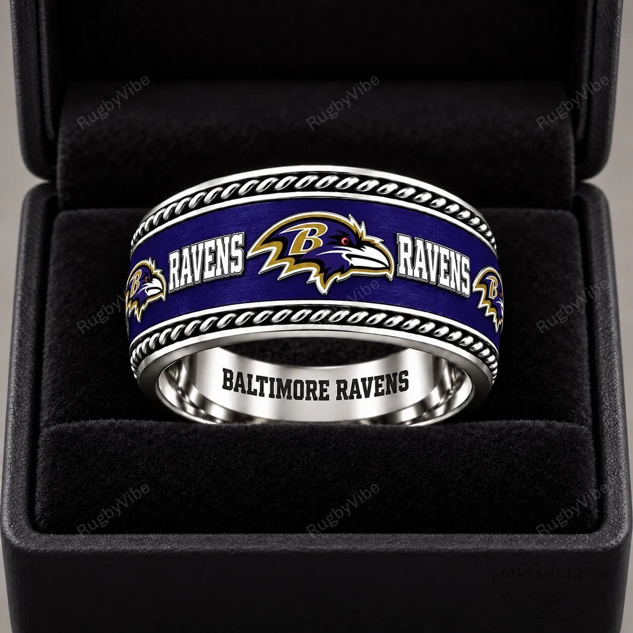 Stainless Steel Ring Featuring Baltimore Ravens NFL Team Logo