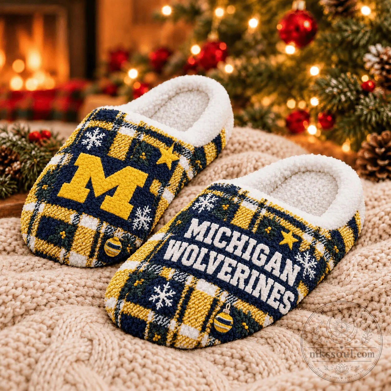 Michigan Wolverines Christmas Plaid Pattern Cozy Slippers