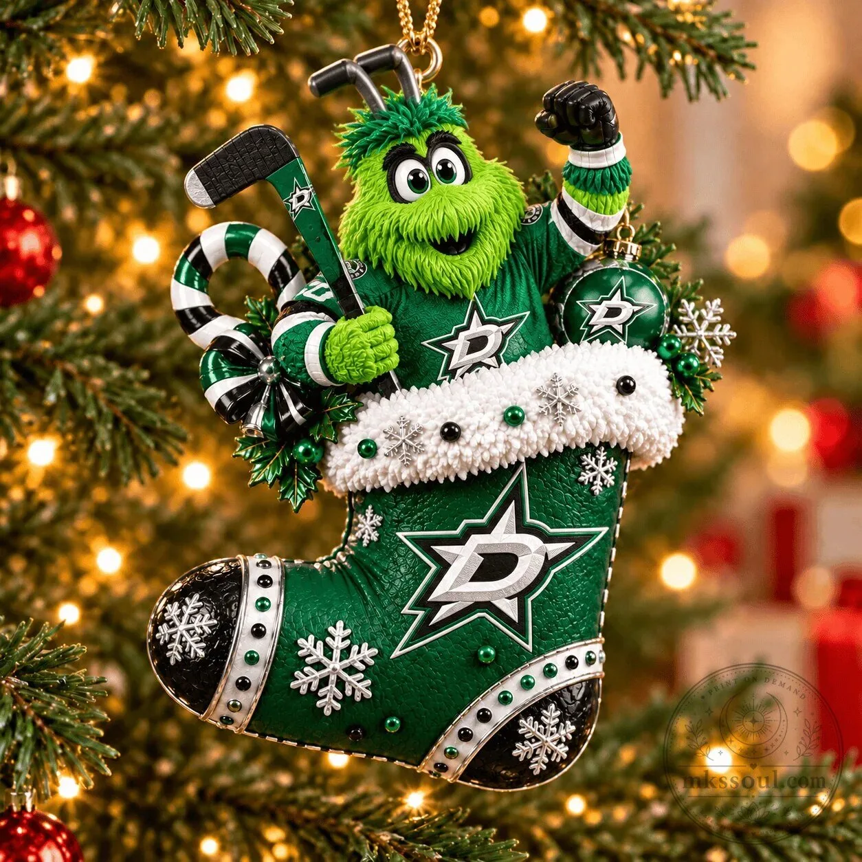 Dallas Stars Victor E Green Mascot Christmas Stocking Ornament