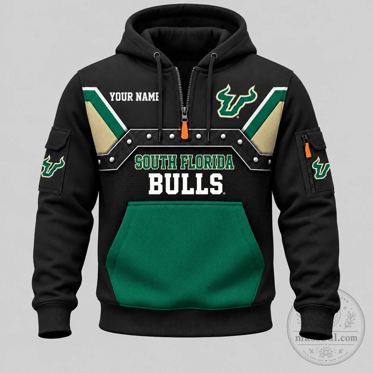 South Florida Bulls NCAA Team Sportswear Black and Green Hoodie