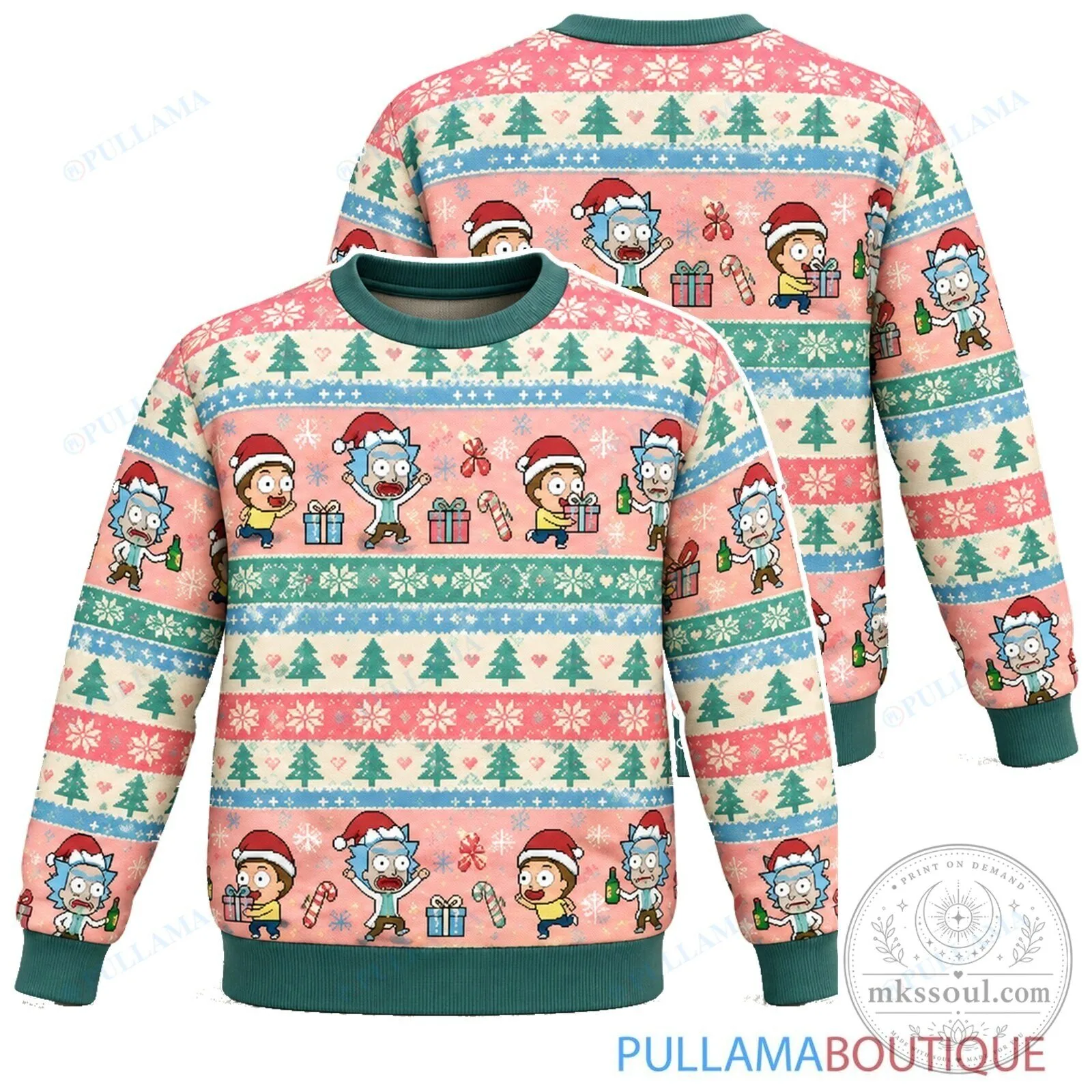 Rick and Morty Pastel Christmas Ugly Holiday Sweater
