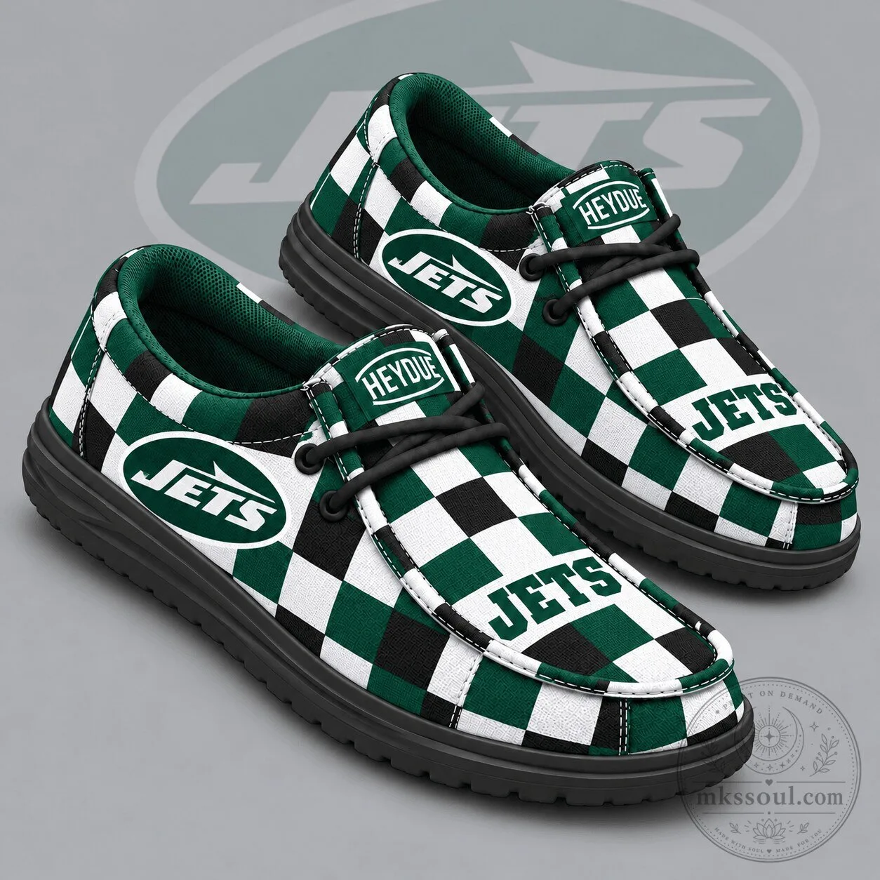 New York Jets Checkered Pattern Casual Loafers with Team Logo and Comfort Sole