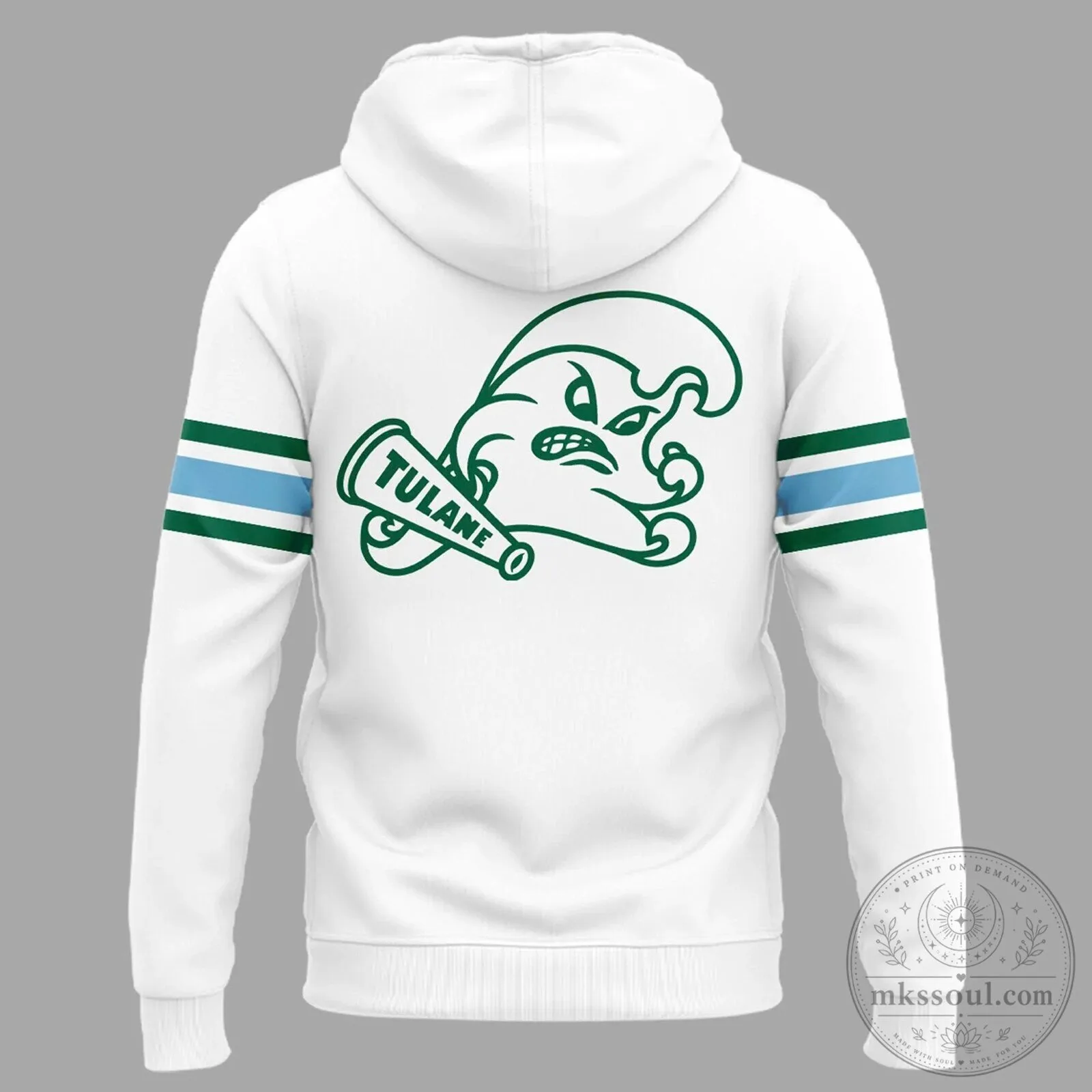 Tulane Green Wave Angry Wave Vintage Logo White and Green Striped Hoodie 5 Tulane Green Wave Angry Wave Vintage Logo White and Green Striped Hoodie