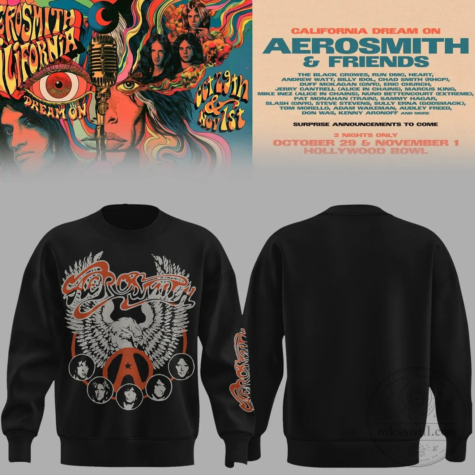 Atlanta Dream 2026 WNBA Champions Basketball Team Fan T-Shirt 5 Black Crewneck Sweatshirt for Aerosmith's California Dream On Concert at Hollywood Bowl