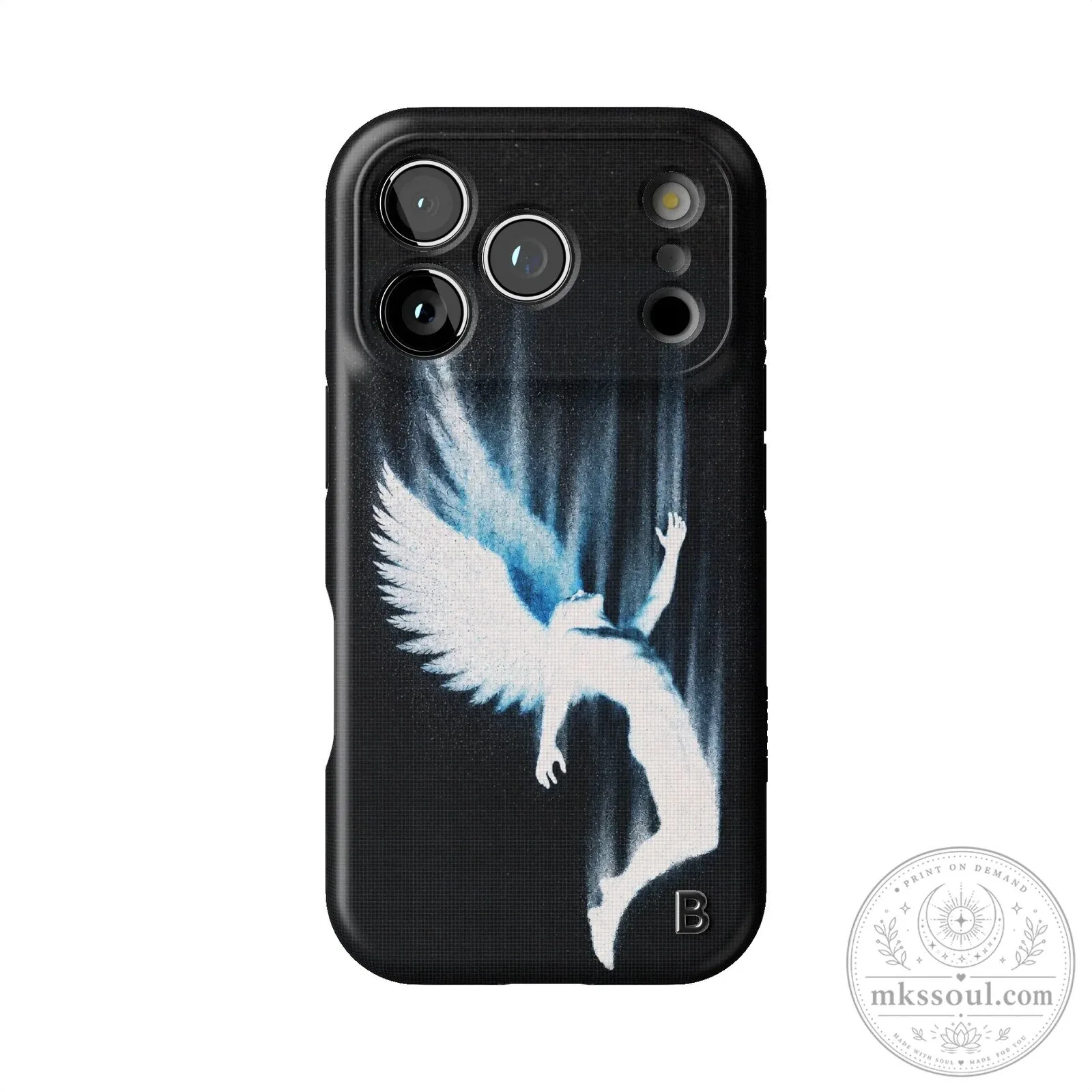 Descending Angel Wings Art Design Black iPhone Case